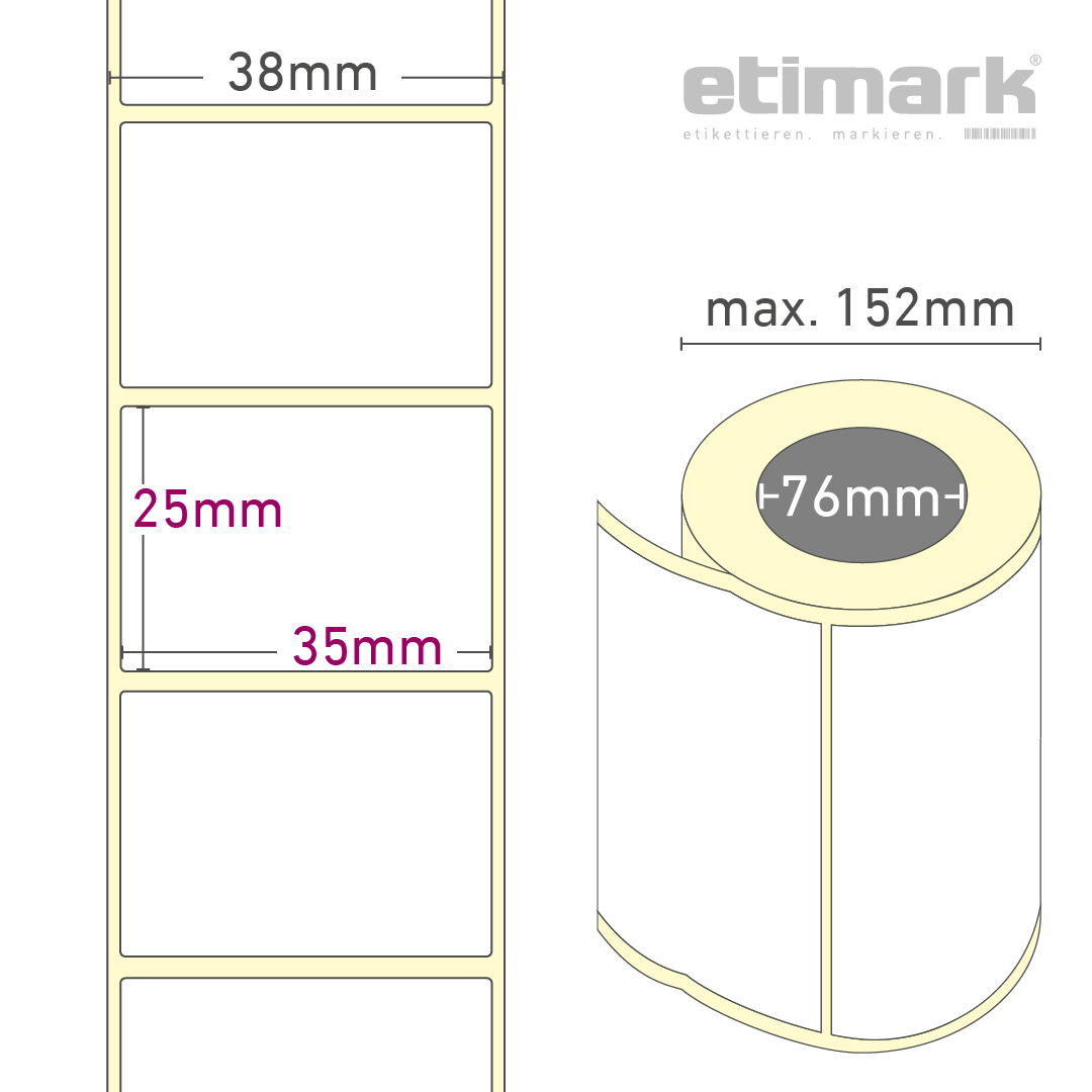 Thermotransfer Etiketten Papier, 35 x 25 mm, 1 Rolle à 3.000 Etiketten
