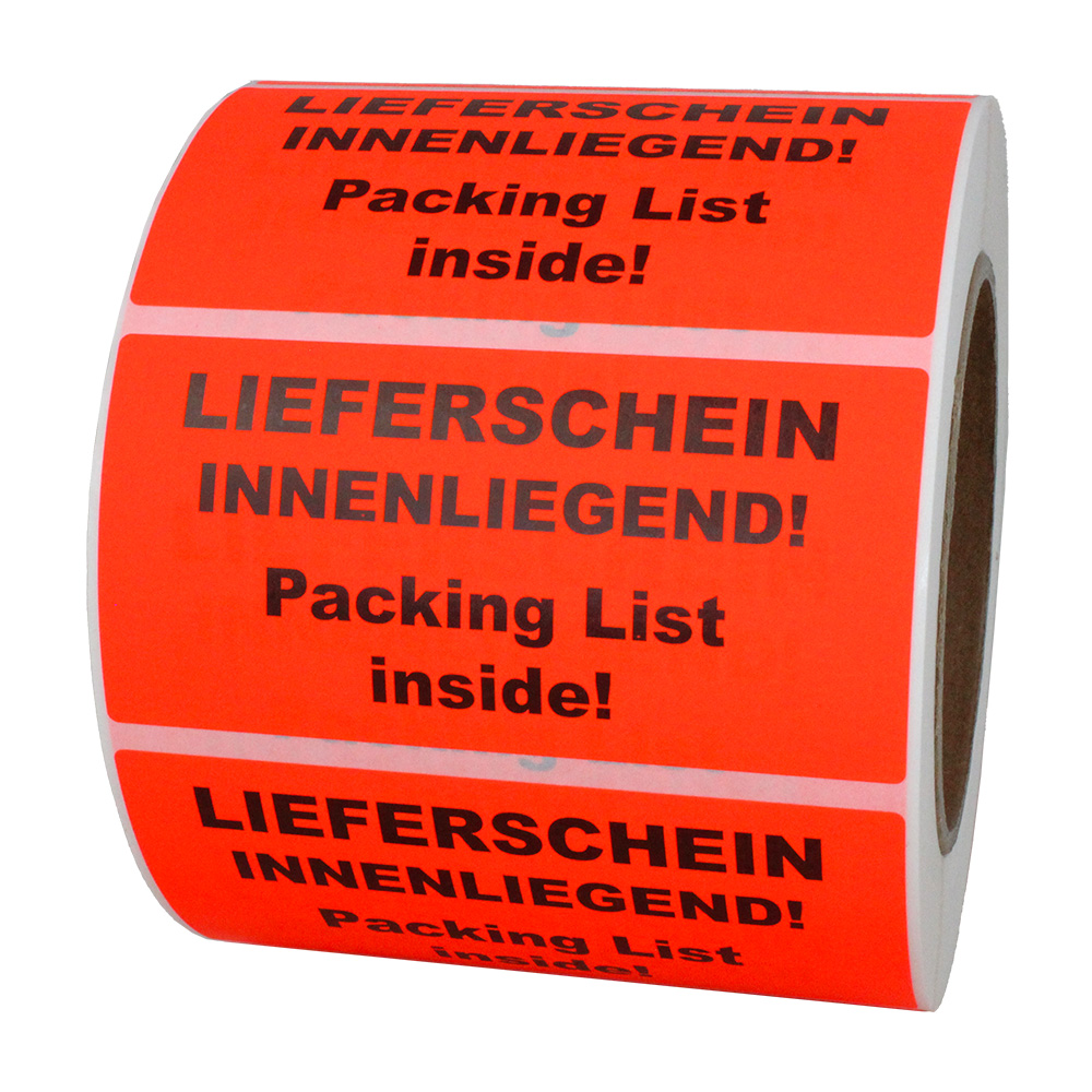 Hinweisetiketten "Lieferschein innenliegend", leucht-rot, perm., 100x50 mm, 1 Rolle à 1.000 Etikette