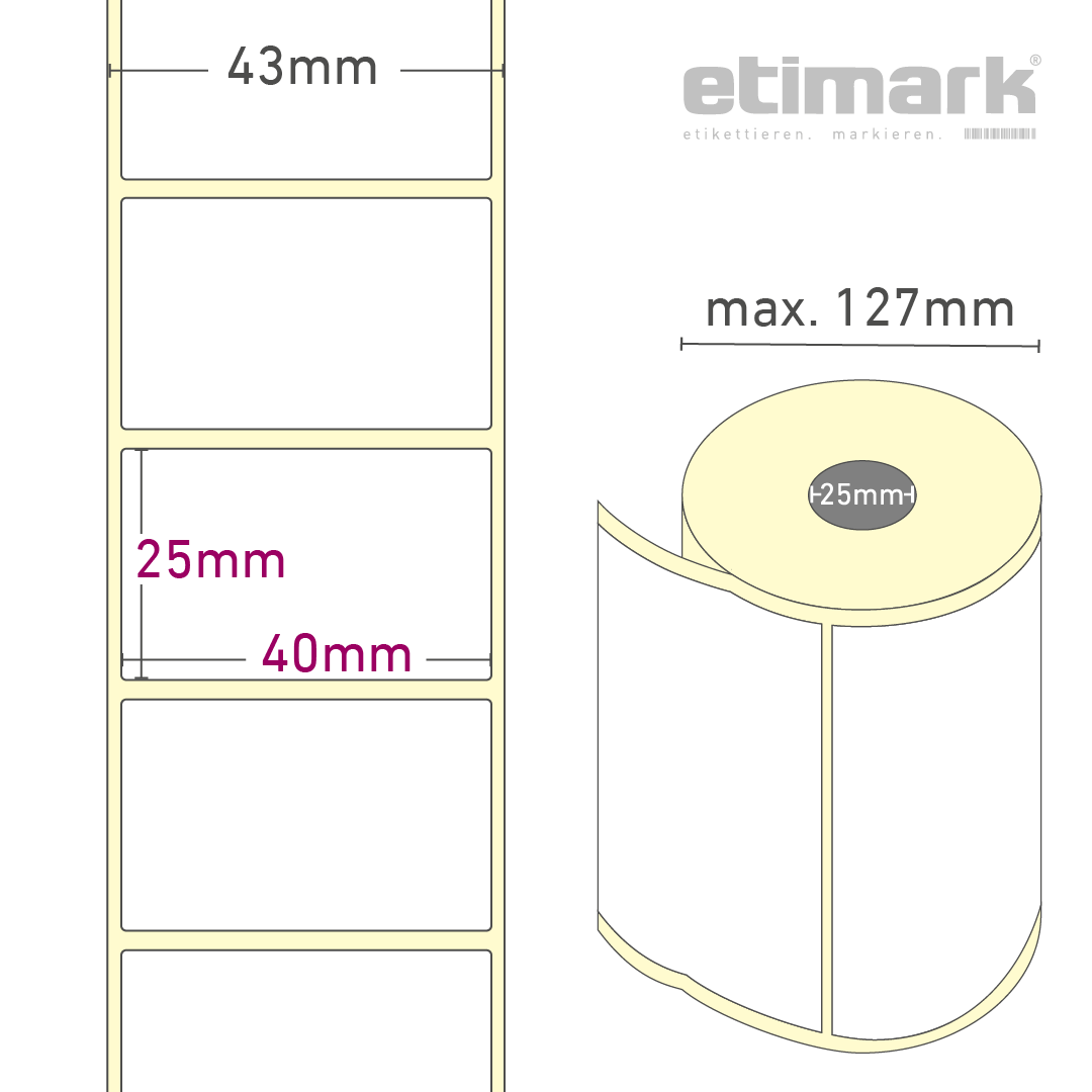 Thermodirekt Etiketten, Thermoetiketten, Papier, 40 mm x 25 mm