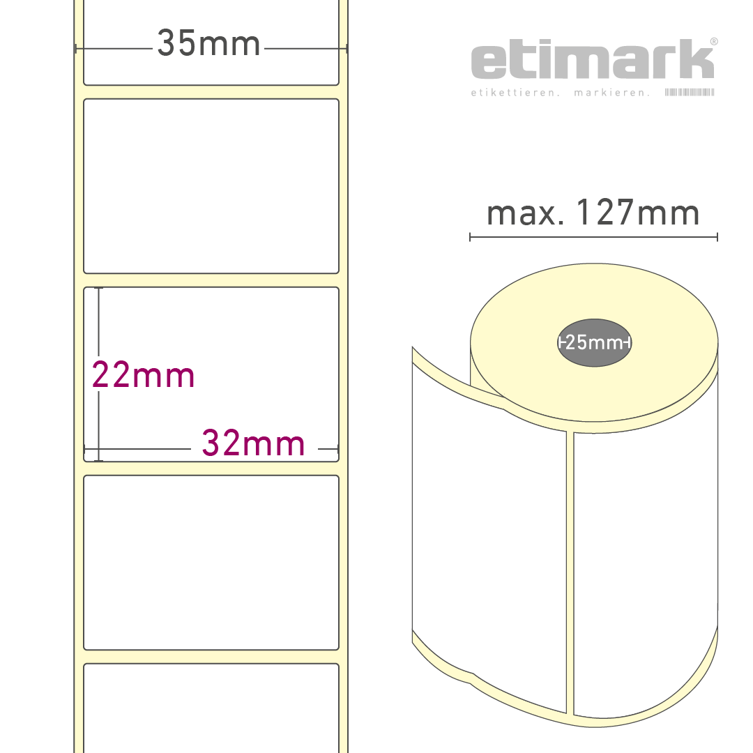 Thermotransfer Etiketten Papier, 32 mm x 22 mm 2.000 Etiketten/Rolle