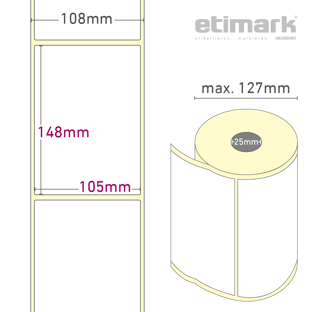 Thermotransfer Etiketten Papier, 105 mm x 148 mm 400 Etiketten/Rolle