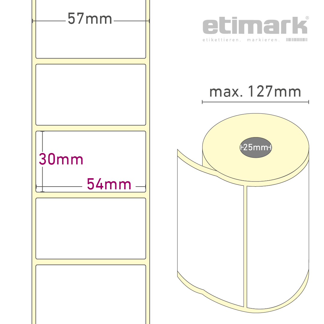 Thermotransfer Etiketten Papier, 54 mm x 30 mm 750 Etiketten/Rolle