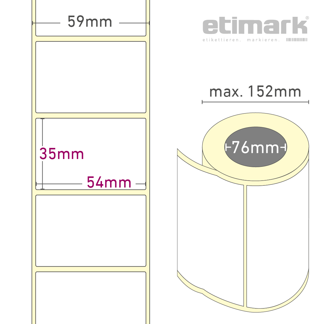 Thermotransfer Etiketten Papier, 54 x 35 mm, 1 Rolle à 2.250 Etiketten