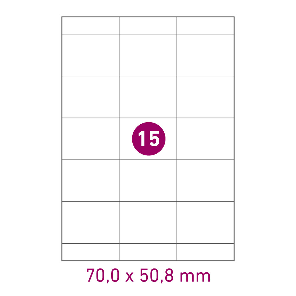 Laserdrucketiketten DIN A4 Bogen, 70 x 50,8 mm