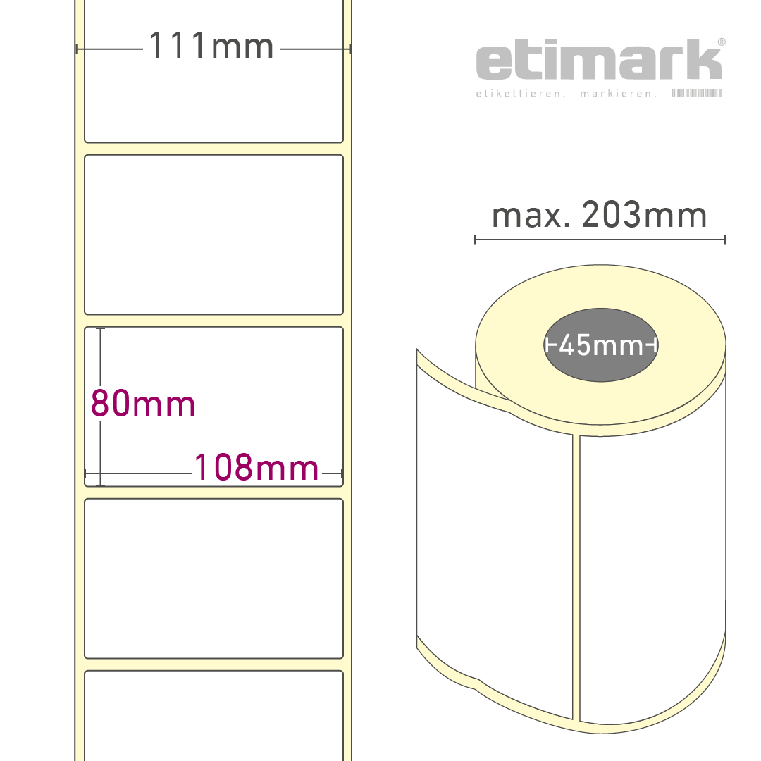Thermotransfer Etiketten Papier, 108 mm x 80 mm 1.500 Etiketten