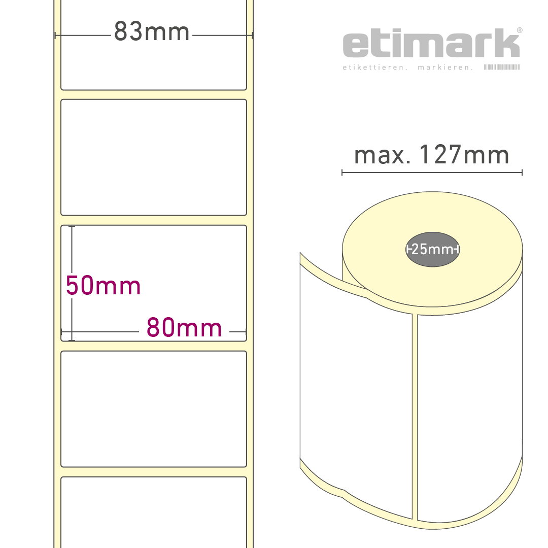 Thermotransfer Etiketten Papier, 80 mm x 50 mm 750 Etiketten/Rolle