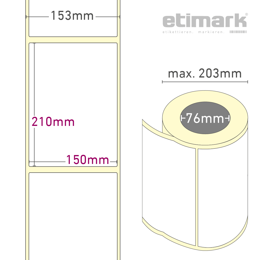 Thermotransfer Etiketten Papier, 150 mm x 210 mm, 1 Rolle à 820 Etiketten