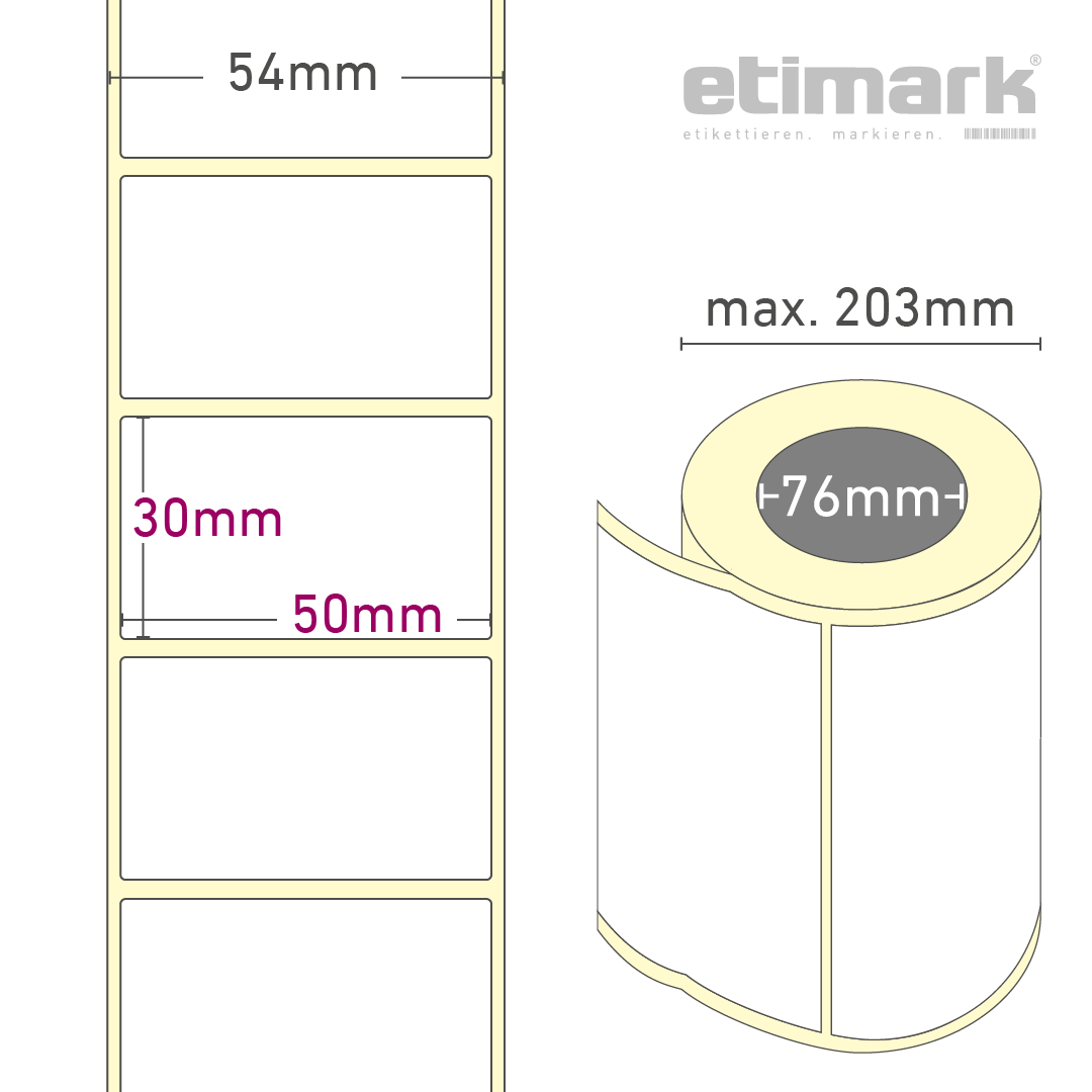 Thermotransfer Etiketten Papier, 50 x 30 mm, 1 Rolle à 3.000 Etiketten