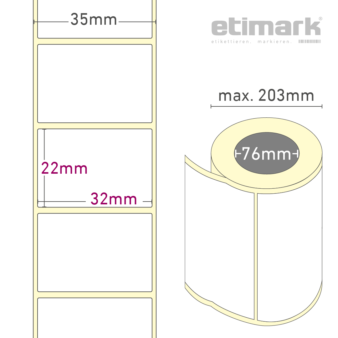 Thermotransfer Etiketten Papier, 32 mm x 22 mm 4.000 Etiketten/Rolle