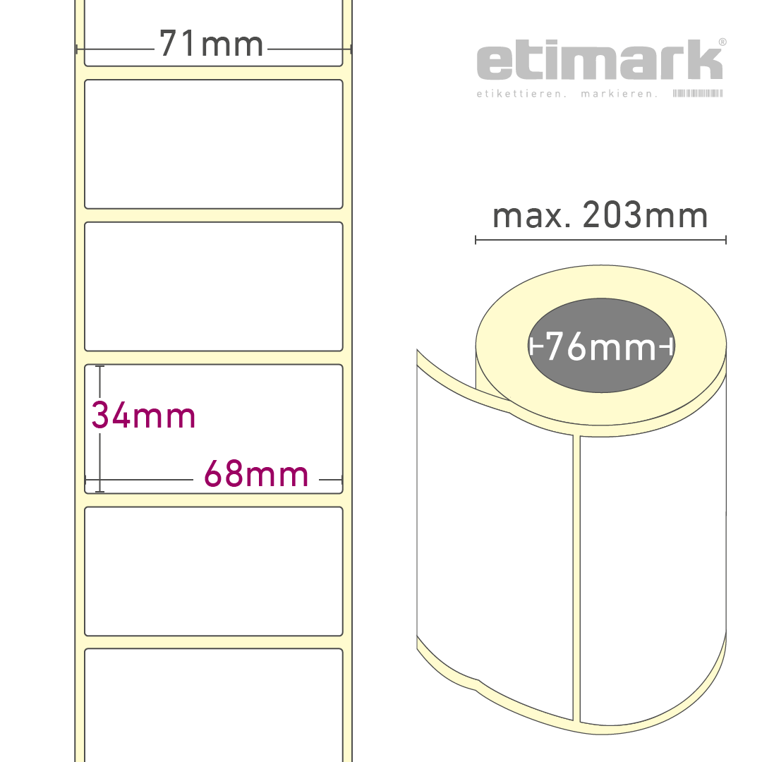 Thermotransfer Etiketten Papier, 68 mm x 34 mm 5.000 Etiketten/Rolle