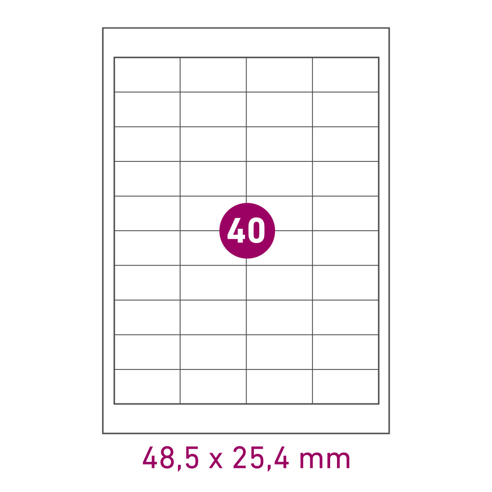 Laserdrucker Etiketten DIN A4 Bogen, 48,5 x 25,4 mm