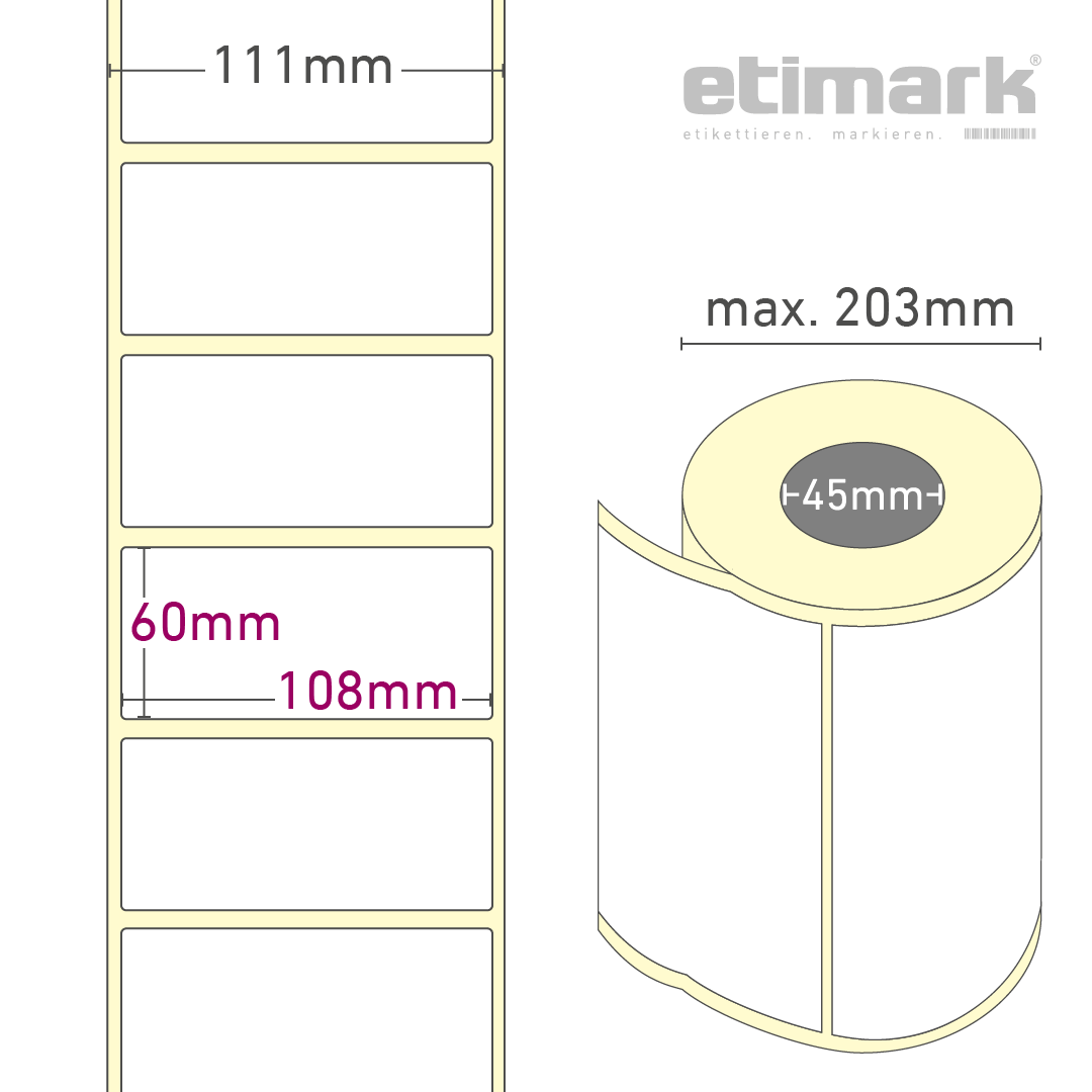Thermotransfer Etiketten Papier, 108 mm x 60 mm 3.000 Etiketten