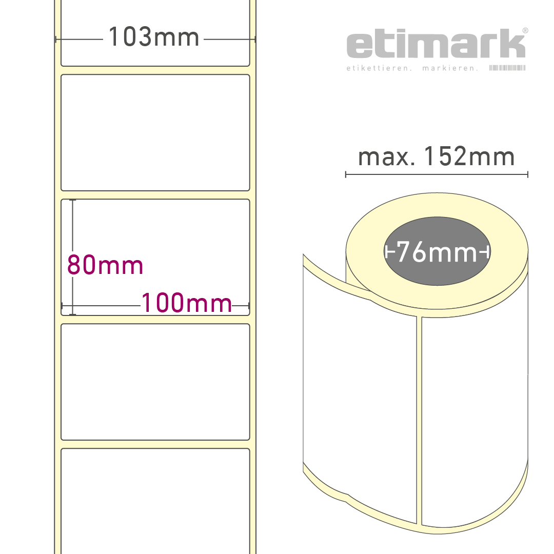 Thermotransfer Etiketten Papier, 100 x 80 mm, 1 Rolle à 1.000 Etiketten