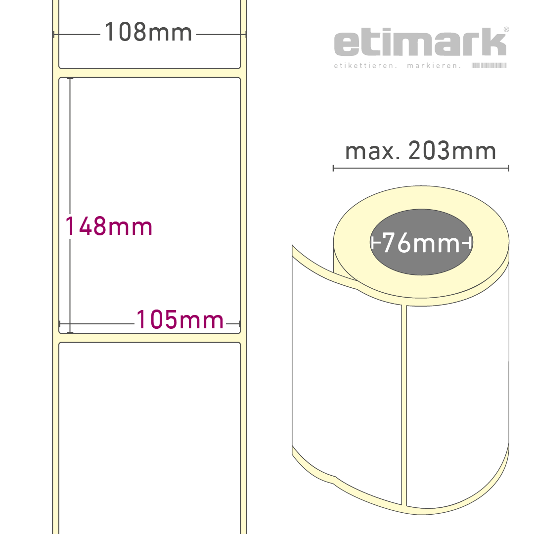 Thermotransfer Etiketten Papier, 105 mm x 148 mm, 1 Rolle à 1.200 Etiketten