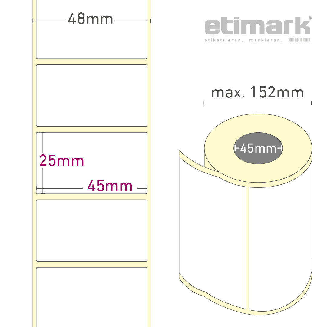 Thermotransfer Etiketten Papier, 45 mm x 25 mm 4.000 Etiketten/Rolle