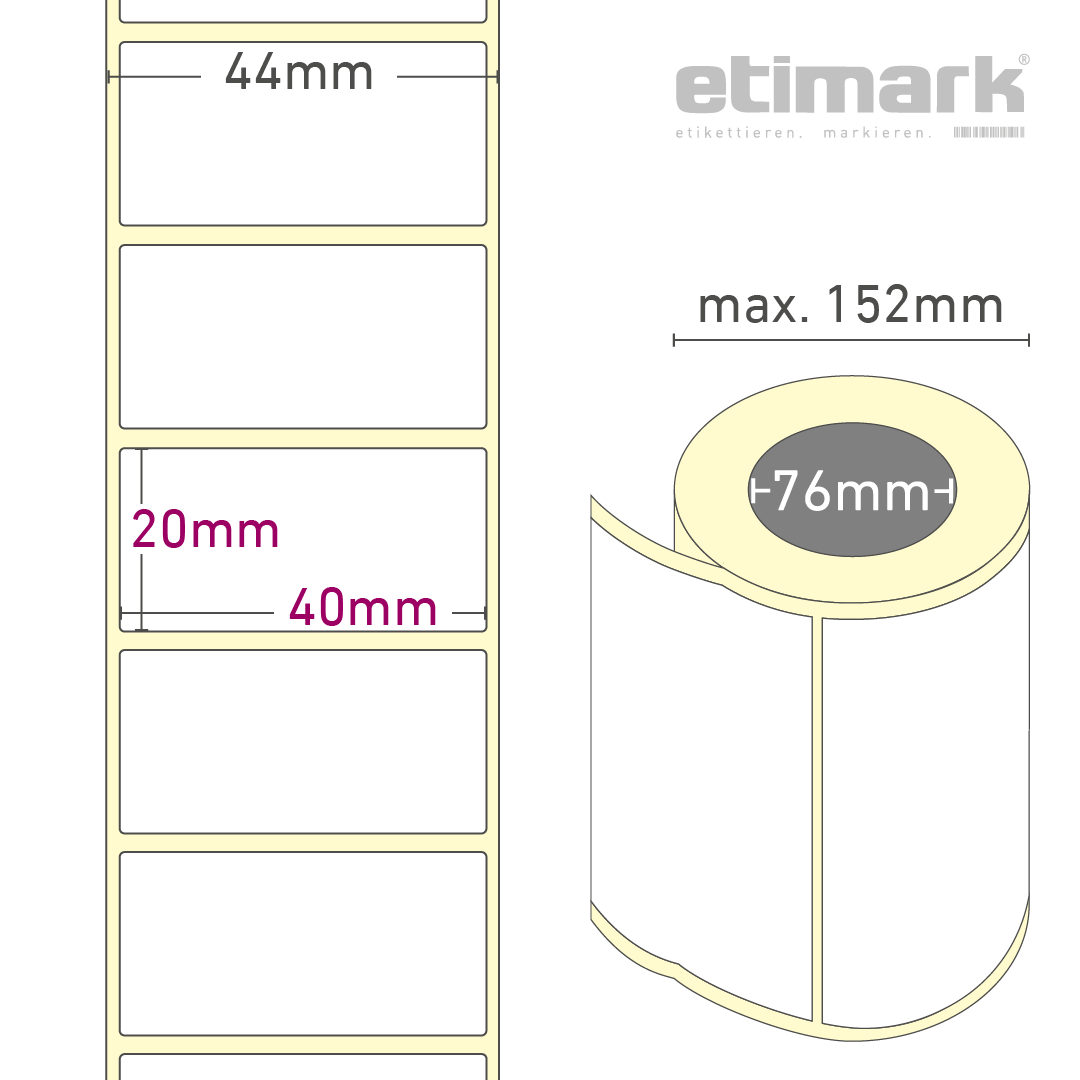Thermotransfer Etiketten Papier, 40 x 20 mm, 1 Rolle à 3.500 Etiketten